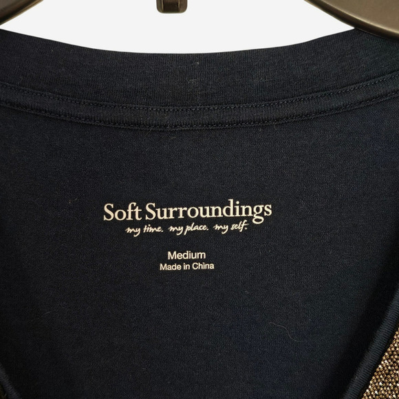 Soft Surroundings Beaded Tunic Top Size Medium Navy Blue Stretch Layered Chiffon - Picture 7 of 8